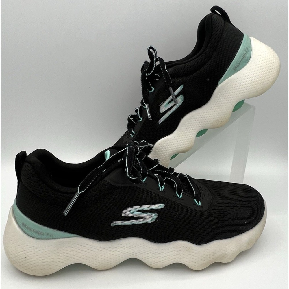 Skechers GO WALK Massage Fit Sneakers Black w/ white & Aqua Trim Women's 6.5